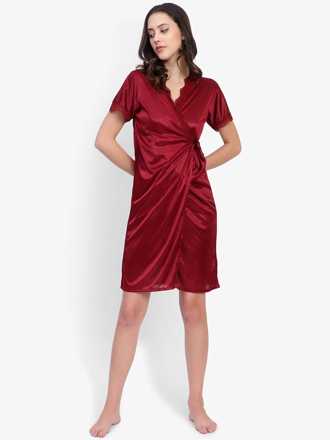 BRACHY Shoulder Straps Satin Nightdress With Robe