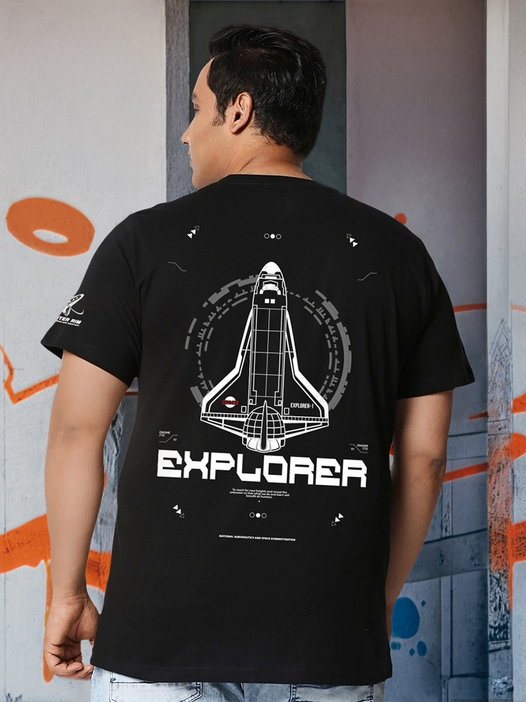 Bewakoof Plus Nasa Printed Round Neck Oversized Cotton T-shirt