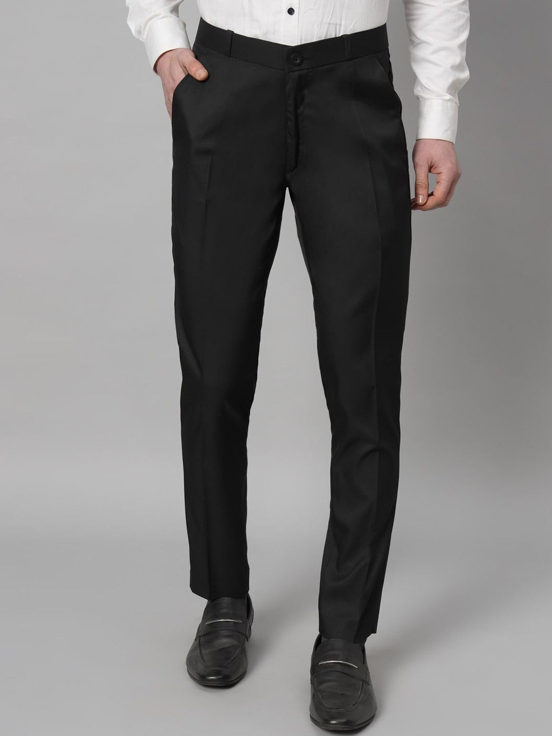 RAGZO Men Slim Fit Mid-Rise Formal Black Trousers