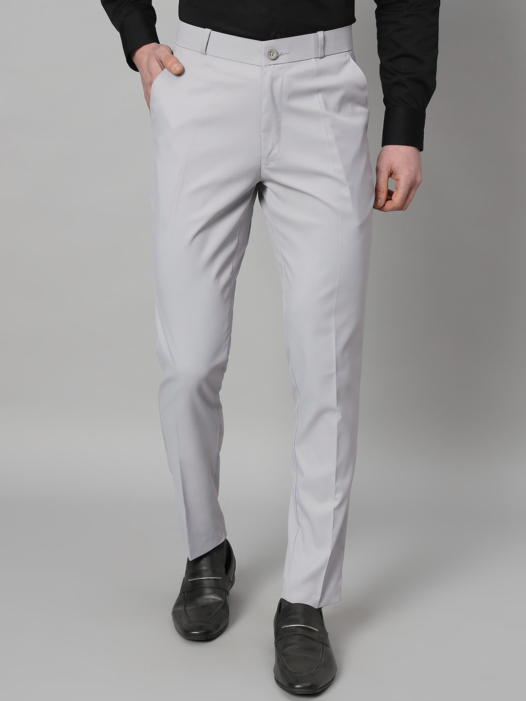 RAGZO Men Slim Fit Mid-Rise Formal Grey Trousers