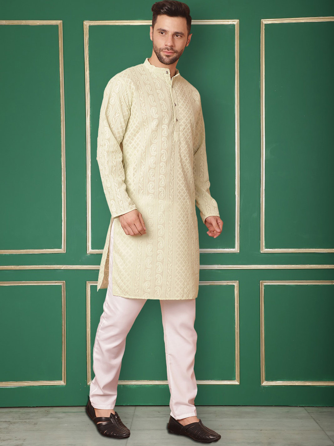 Jompers Paisley Embroidered Straight Chikankari Georgette Kurta with Churidar