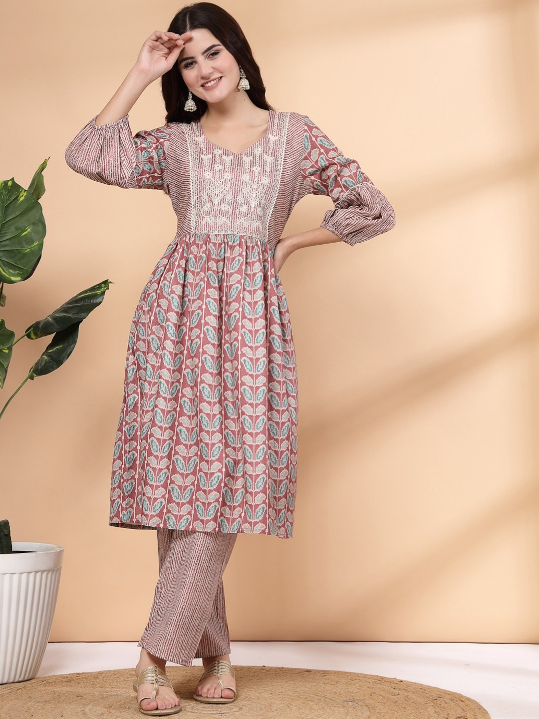 Nayam By Lakshita Printed Linen Top with Palazzos