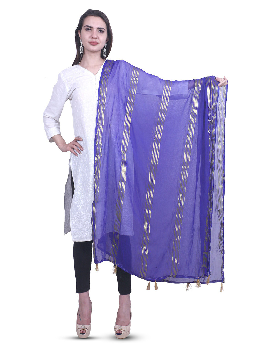 Alakh Creation Striped Chiffon Woven Design Zari Dupatta