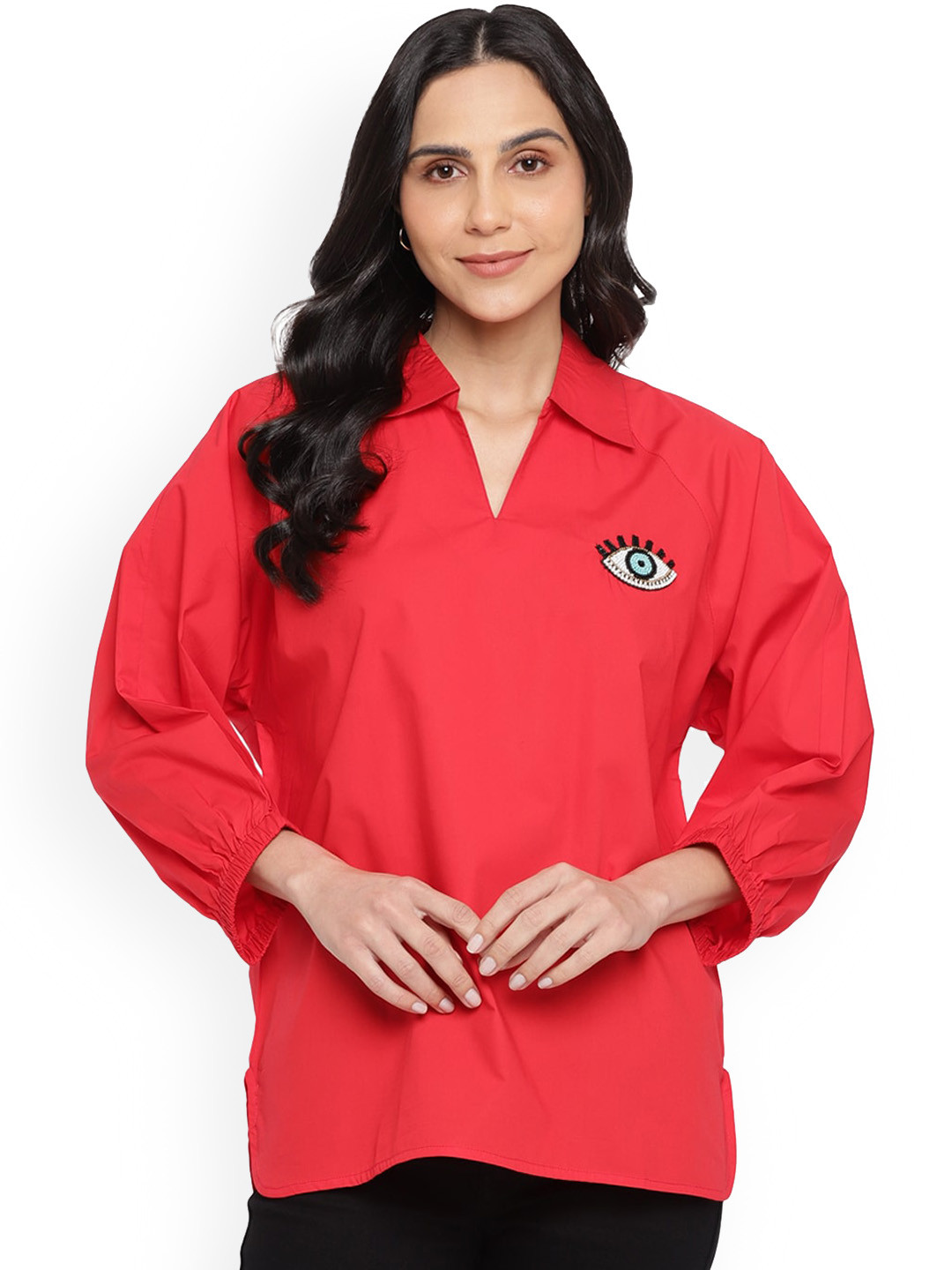 shopbloom Pure Cotton Evil Eye Embellished Top With Palazzos Co-Ords Set