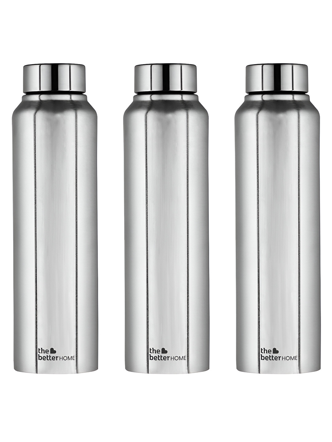 The Better Home Silver Toned 3 Pieces Stainless Steel Water Bottles 1 L Each