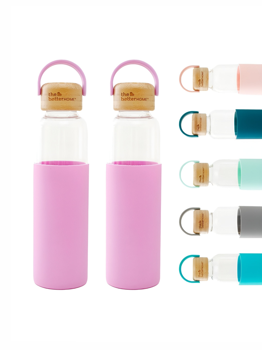 The Better Home Pink Brand Logo Glass Airtight 2 Piece Water Bottle - 500ml