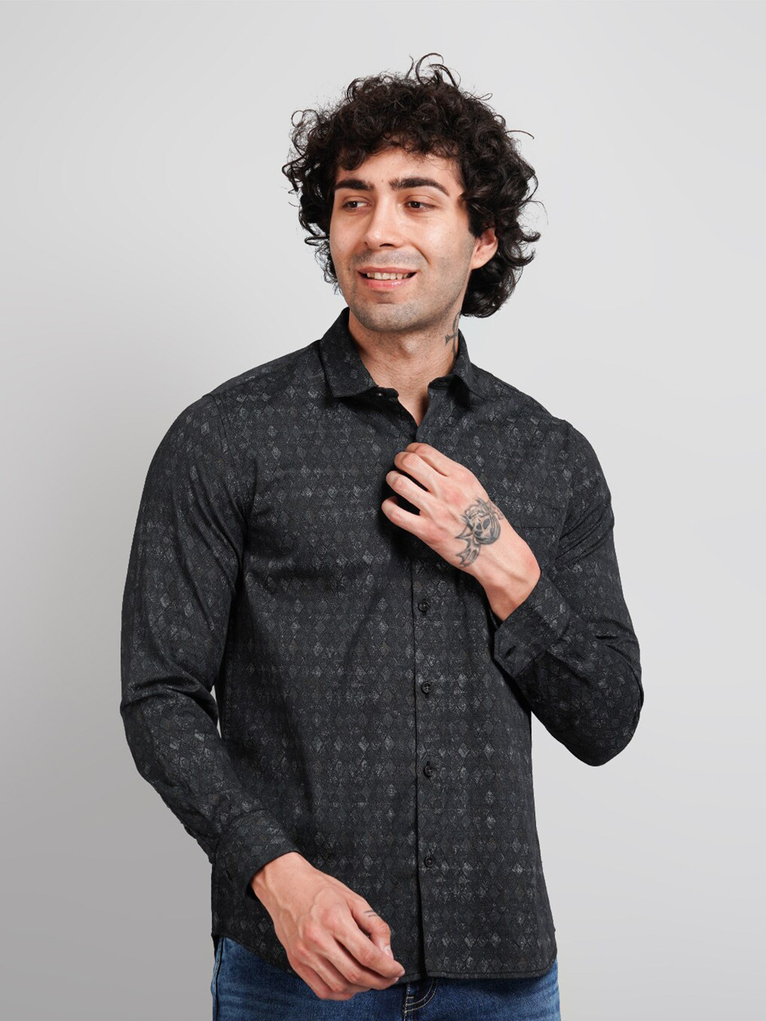 TIM PARIS Textured Opaque Cotton Casual Shirt
