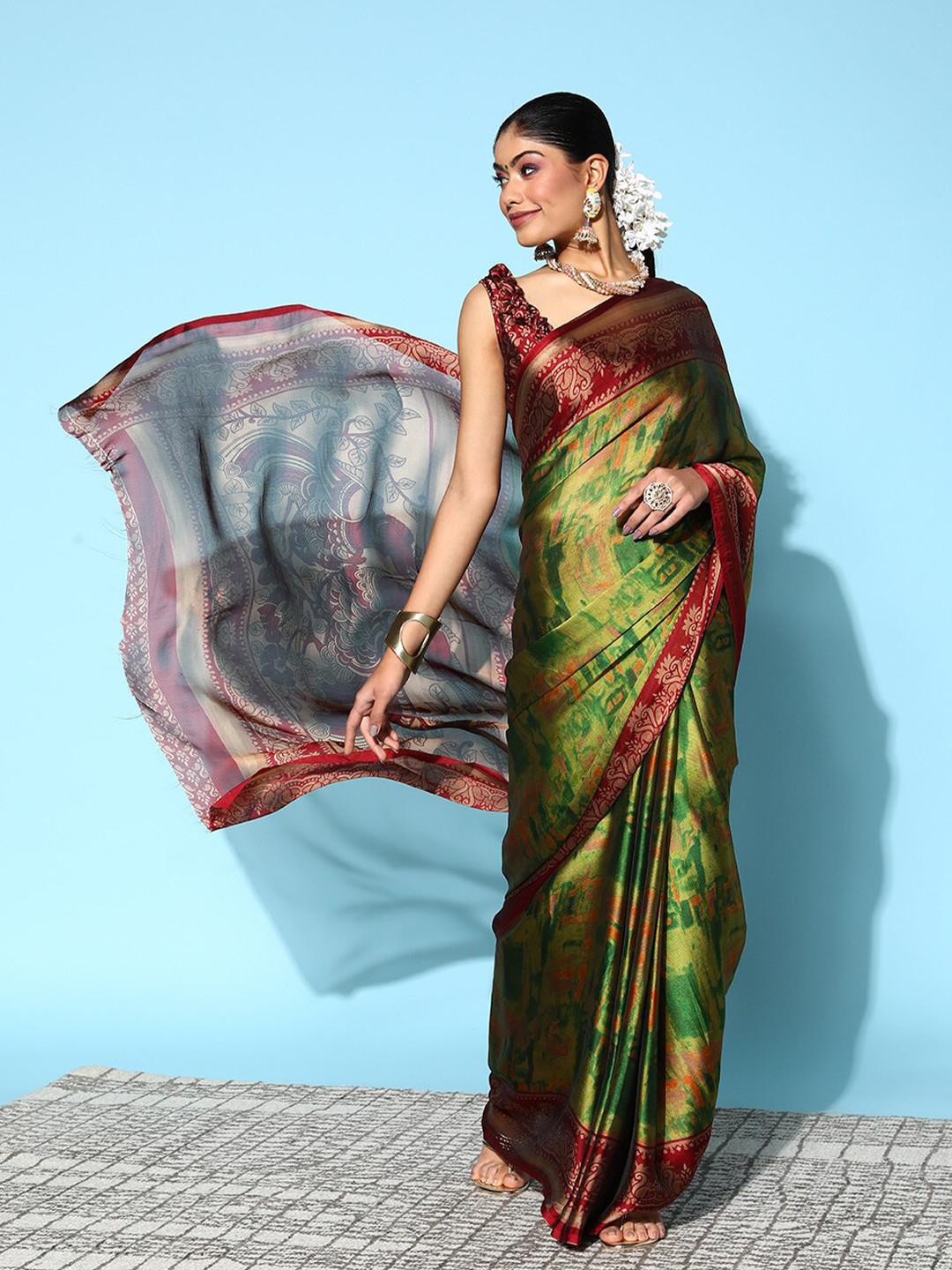 KALINI Floral Printed Art Silk Party Wear Saree