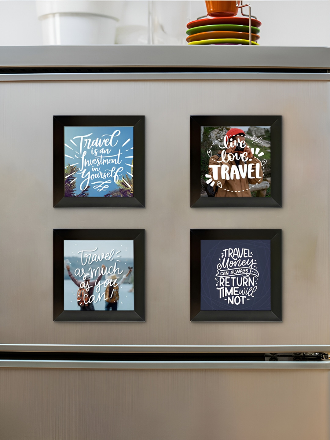 Art Street Customized Fridge Magnet Wood 4 Piece Rectangle Paintings Wall Art -3 x 3 In