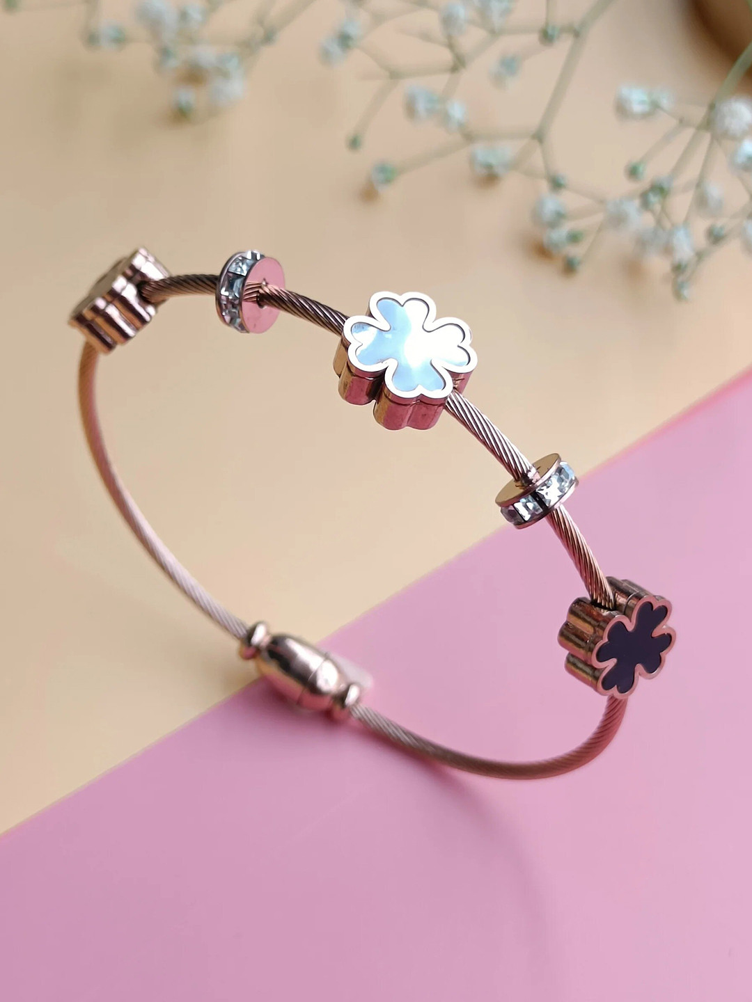 MEENAZ Women American Diamond Stainless Steel Gold-Plated Kada Bracelet