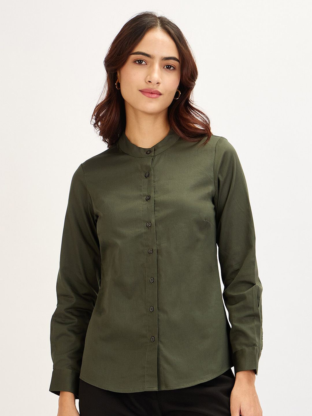 SALT ATTIRE Band Collar Cotton Linen Formal Shirt