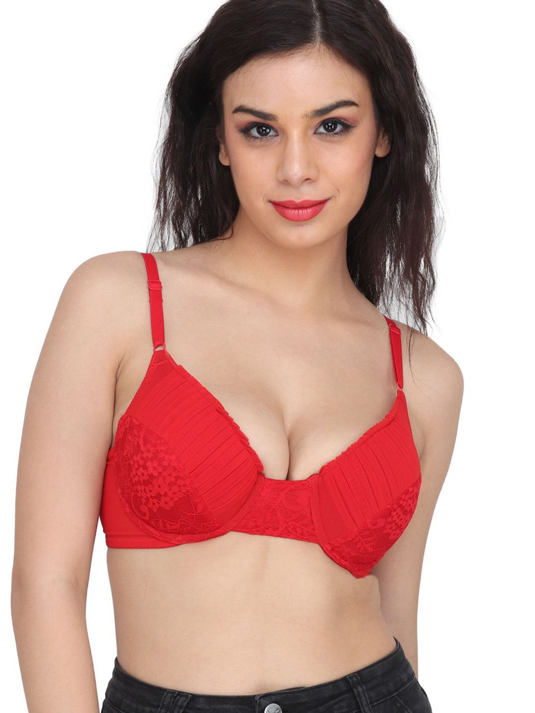CURWISH Floral Lace Medium Coverage Heavily Padded Push-Up Bra With All Day Comfort