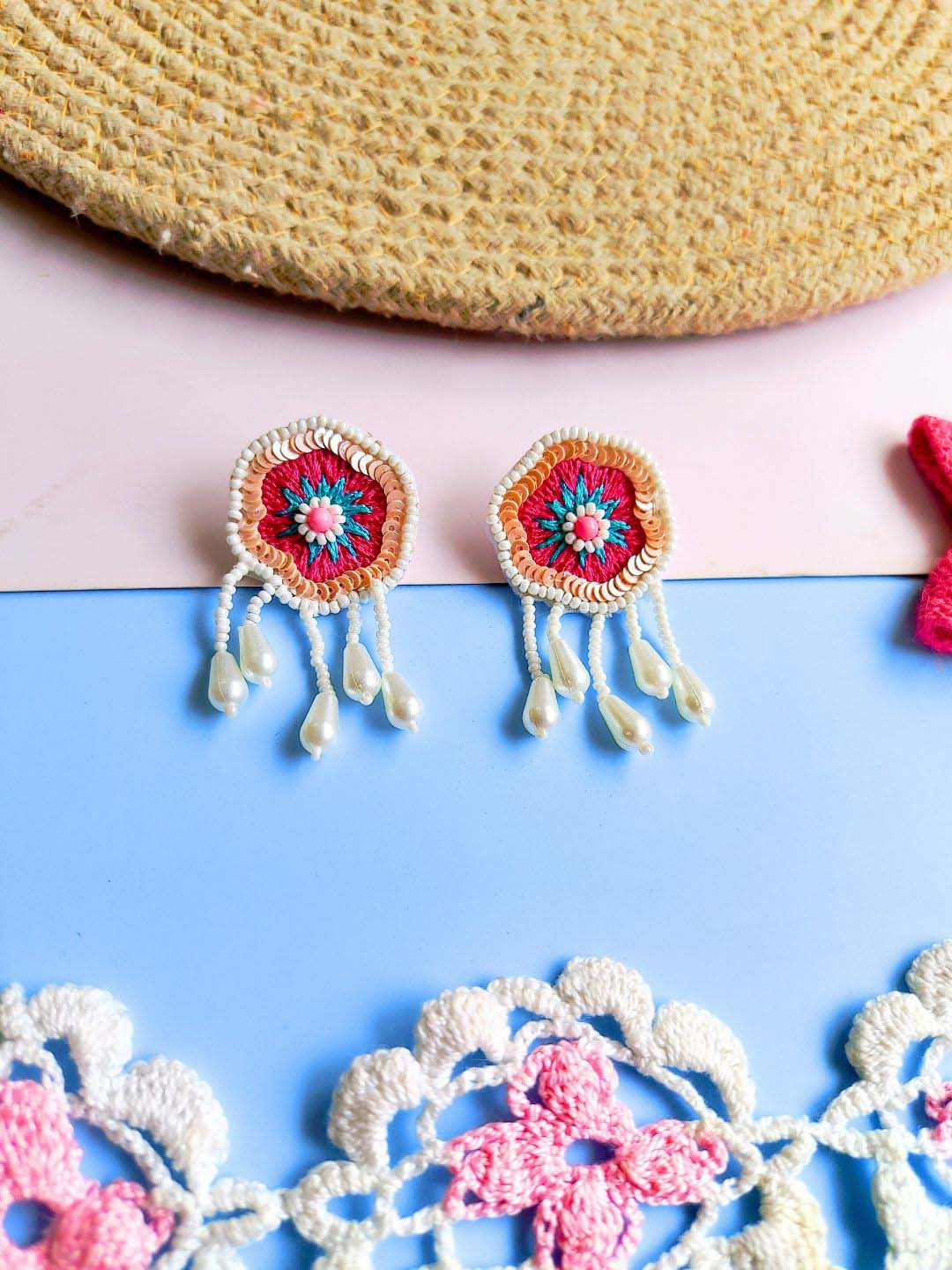 Sangria Red Stone Artificial Beads Drop Earrings