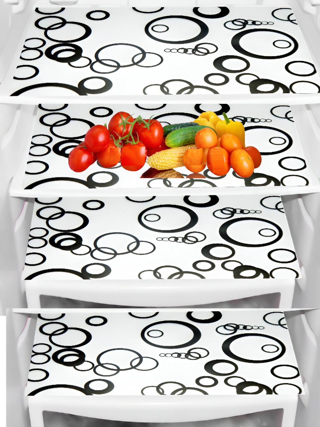 REVEXO 4 Pcs White & Black Printed Durable PVC Fridge Mats