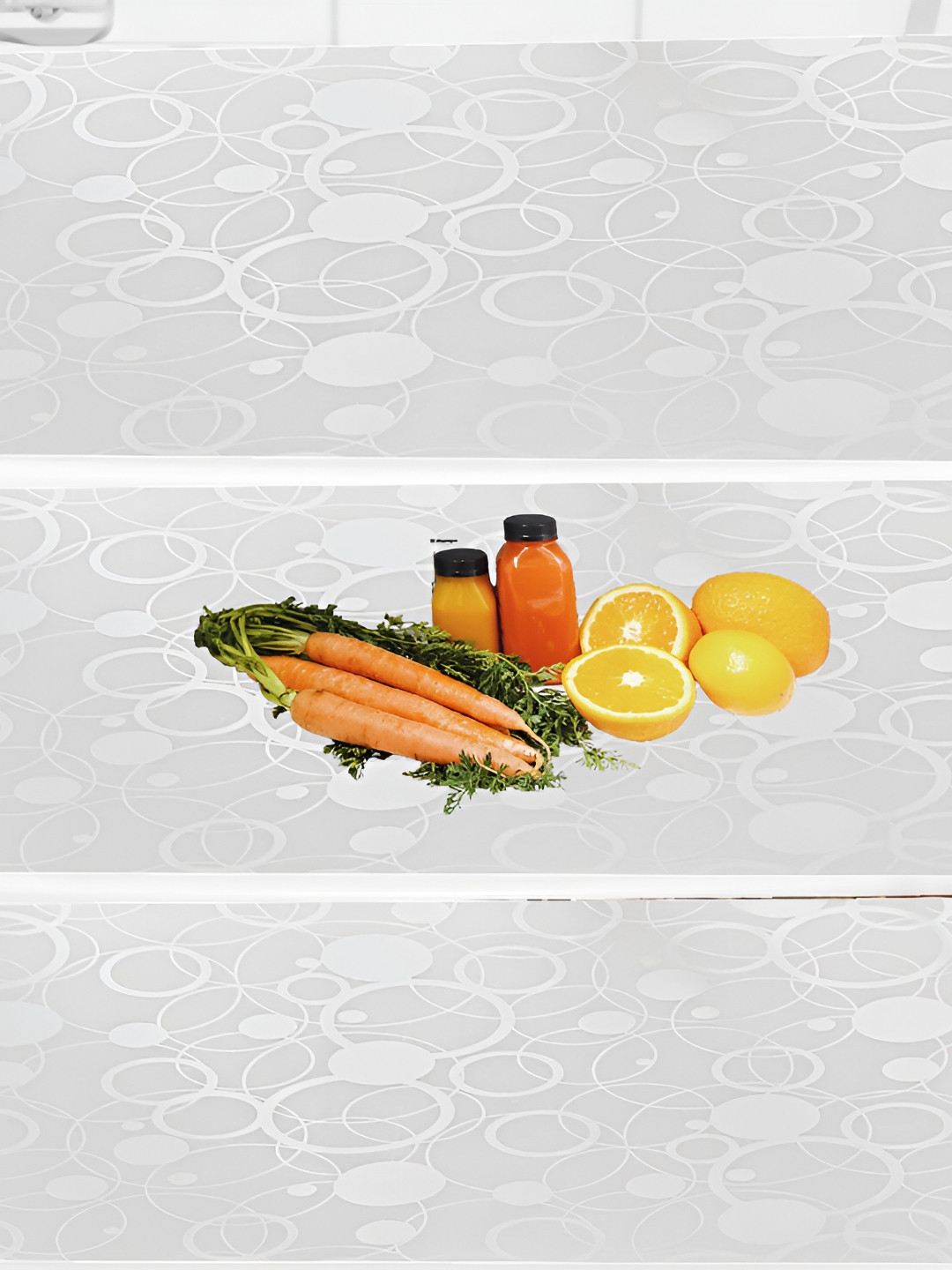 REVEXO Transparent & White 3 Pcs Printed Water Resistant Shelf Liner Fridge Mat