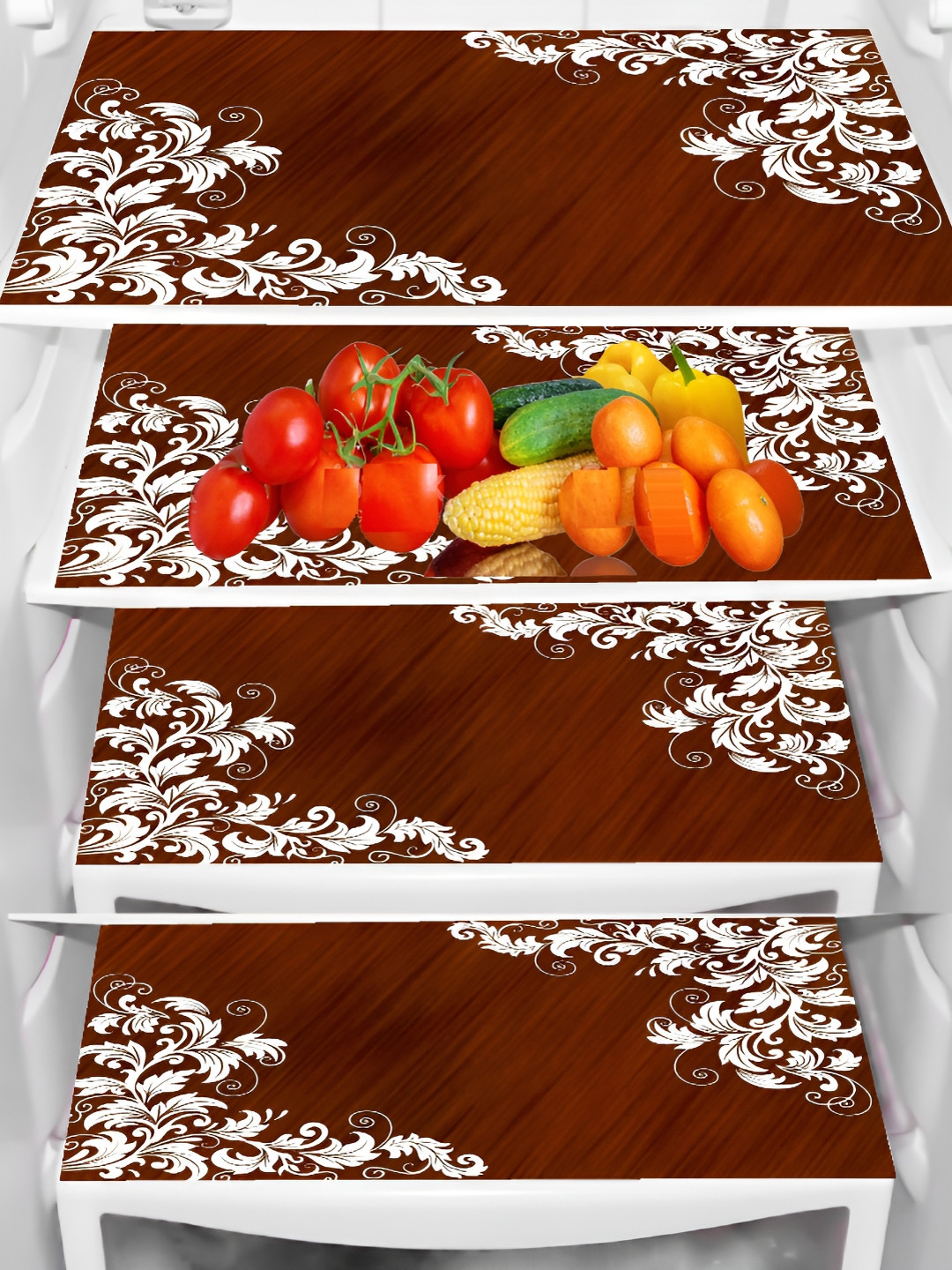 REVEXO Maroon 4 Pcs Printed Water Resistant Shelf Liner Fridge Mats