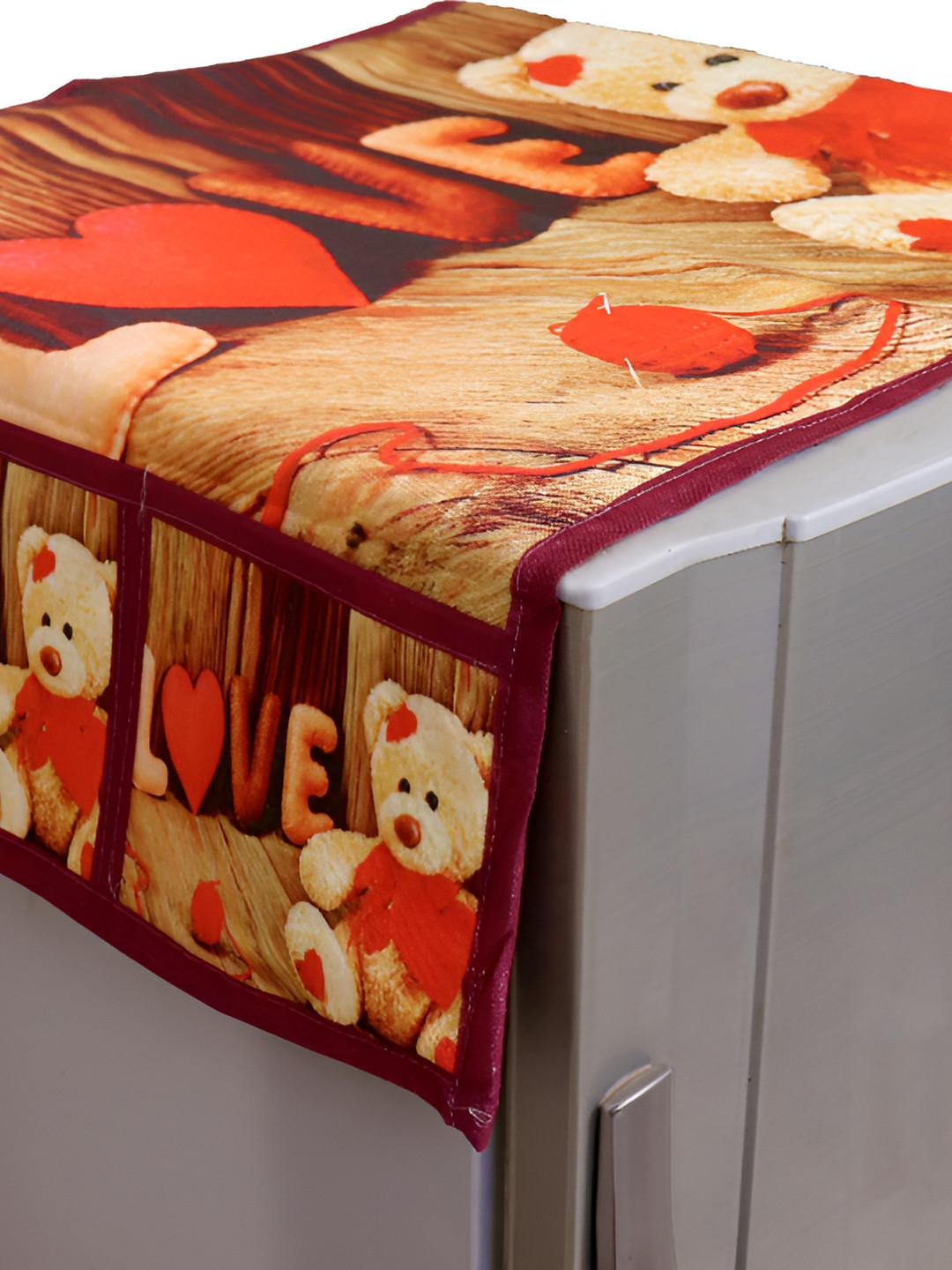 REVEXO Brown & Pink Printed Refrigerator Cover