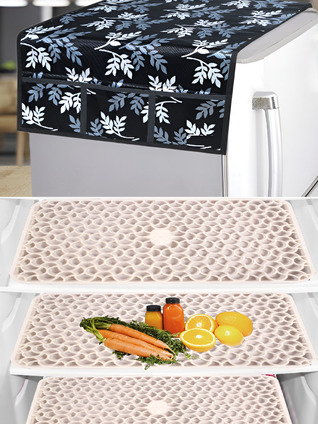 REVEXO Black & Gold 4 Pieces Printed Fridge Appliance Covers