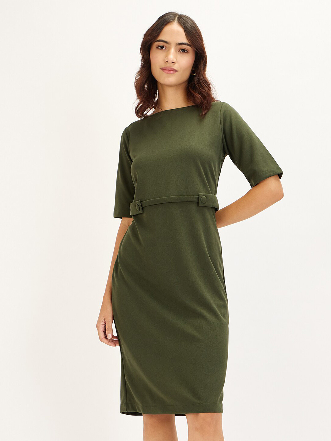 SALT ATTIRE Short Sleeves Round Neck Formal Sheath Dress