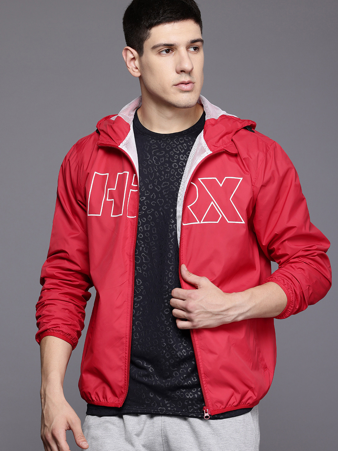 HRX by Hrithik Roshan Cherry Red Printed Rapid-Dry Training Tailored Jacket