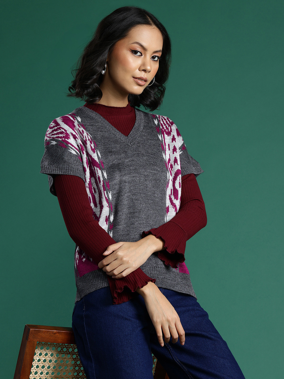 Sangria Extended Sleeve Sweater Vest