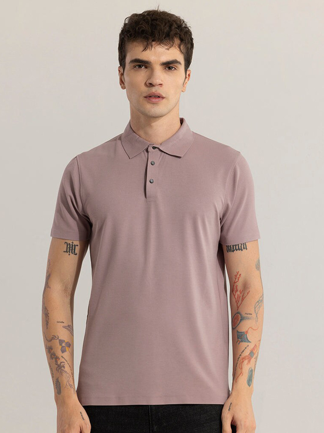 Snitch Mauve Polo Collar Slim Fit T-shirt