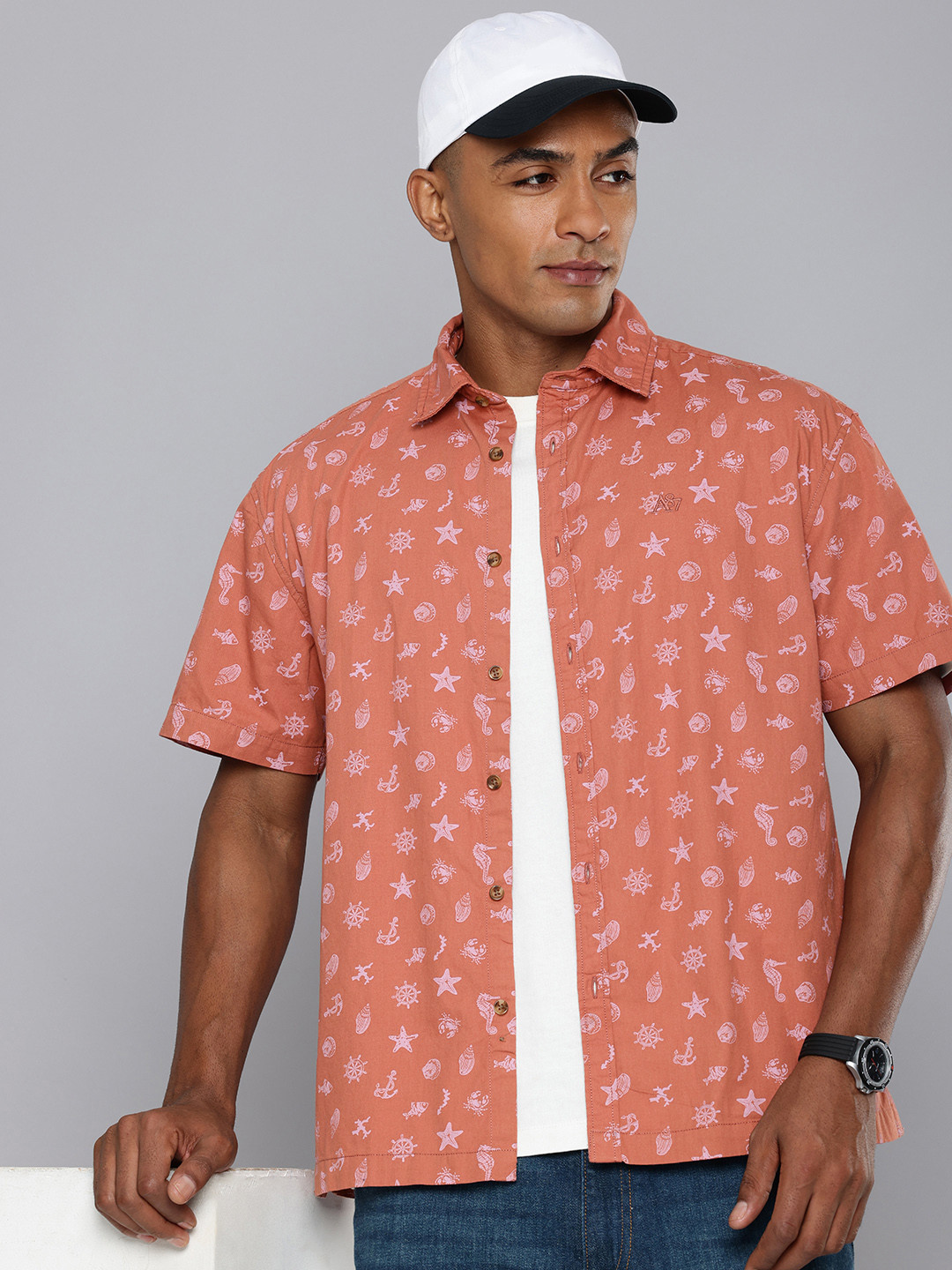 Aeropostale Nautical Printed Relaxed Fit Pure Cotton Casual Shirt