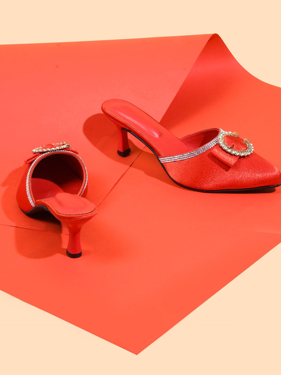 Try Me Embellished Pointed Toe Suede Kitten Heel Mules