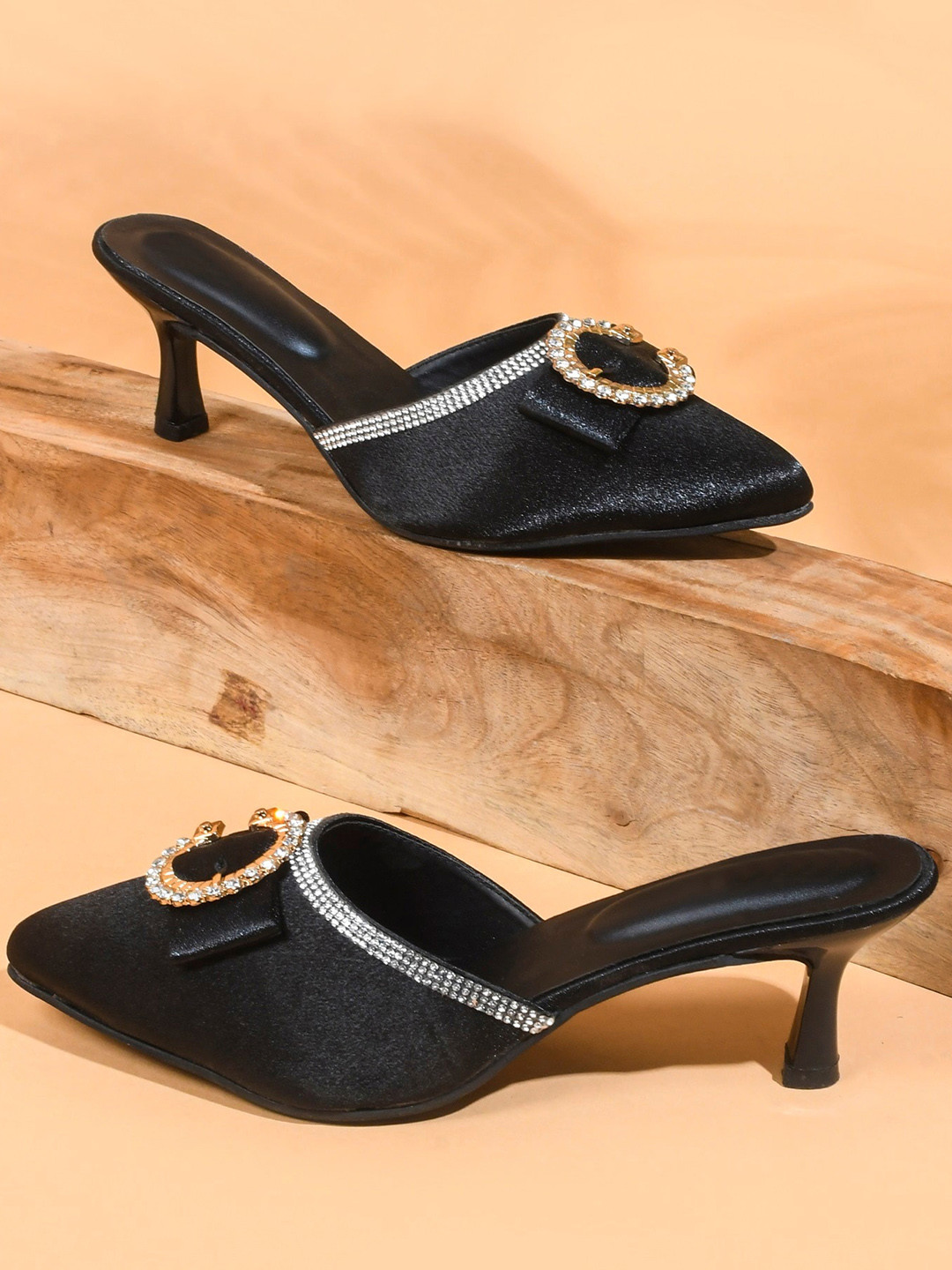 Try Me Embellished Pointed Toe Suede Kitten Heel Mules