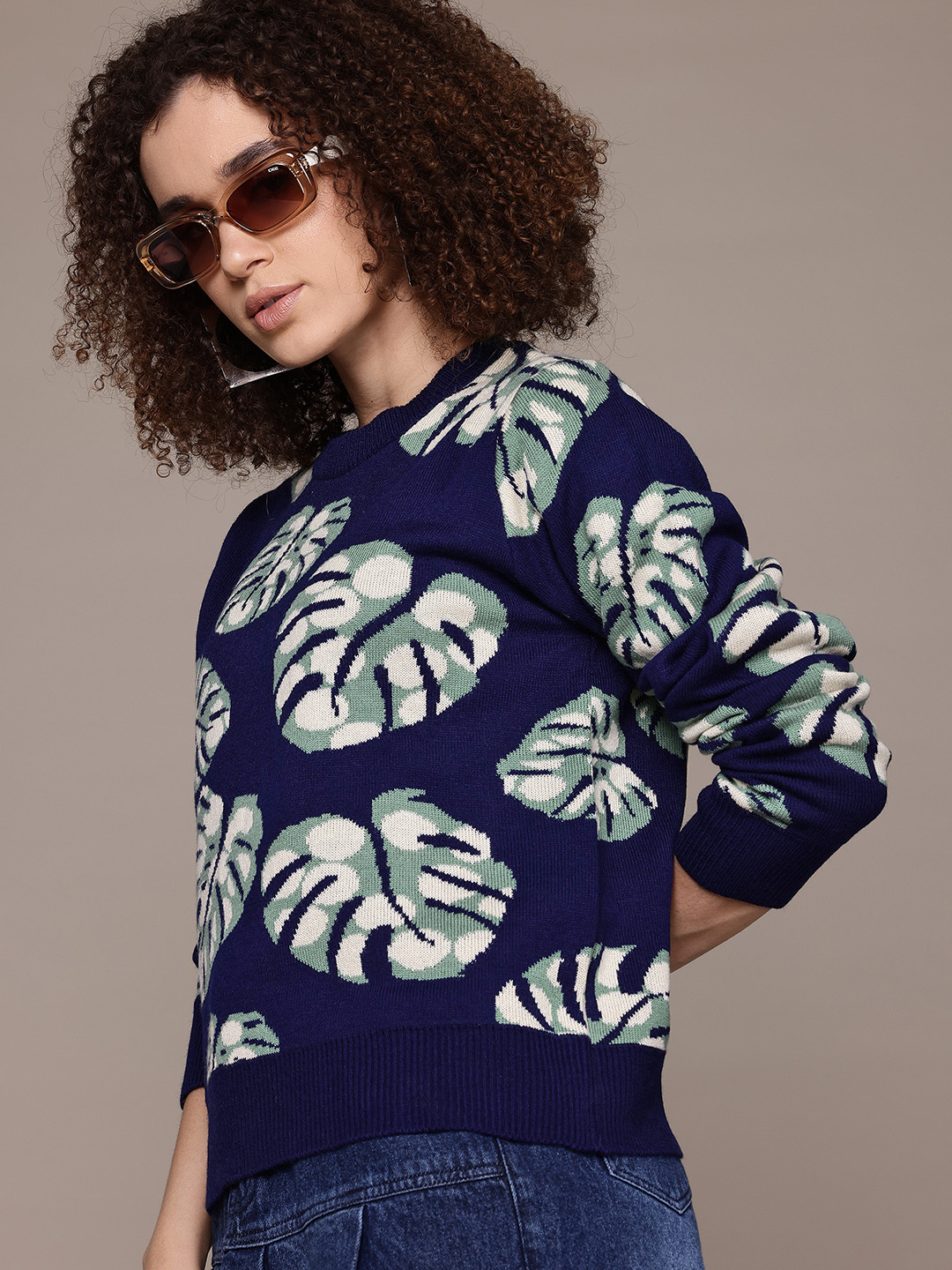 The Roadster Lifestyle Co. Tropical Self Design Sweater