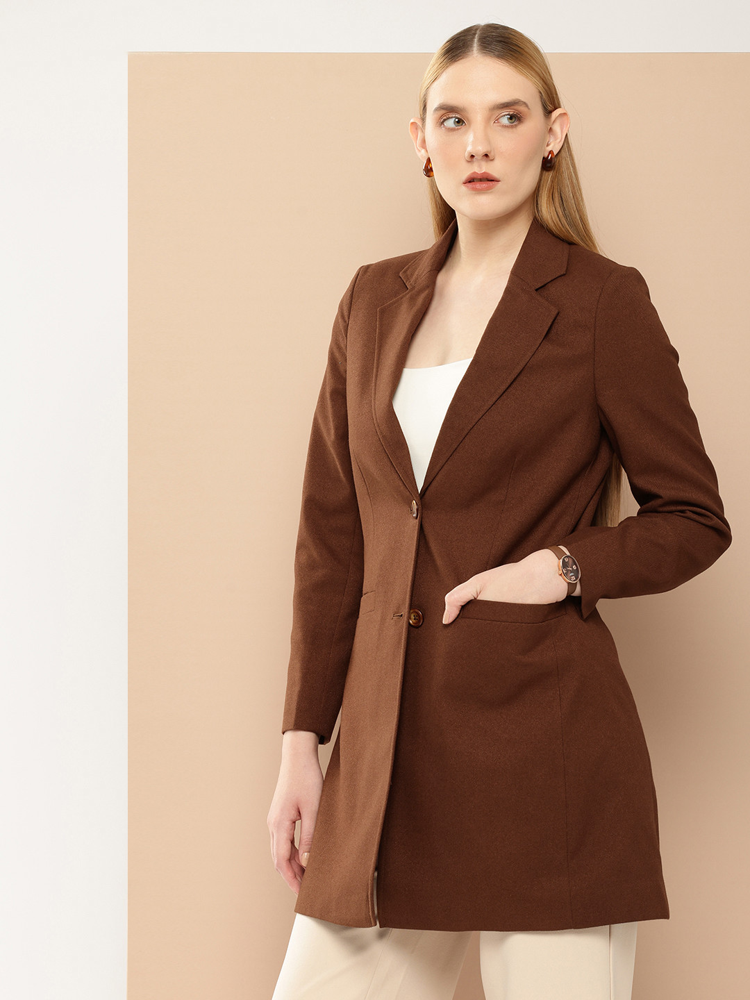 her by invictus Notched Lapel Collar Longline Overcoat