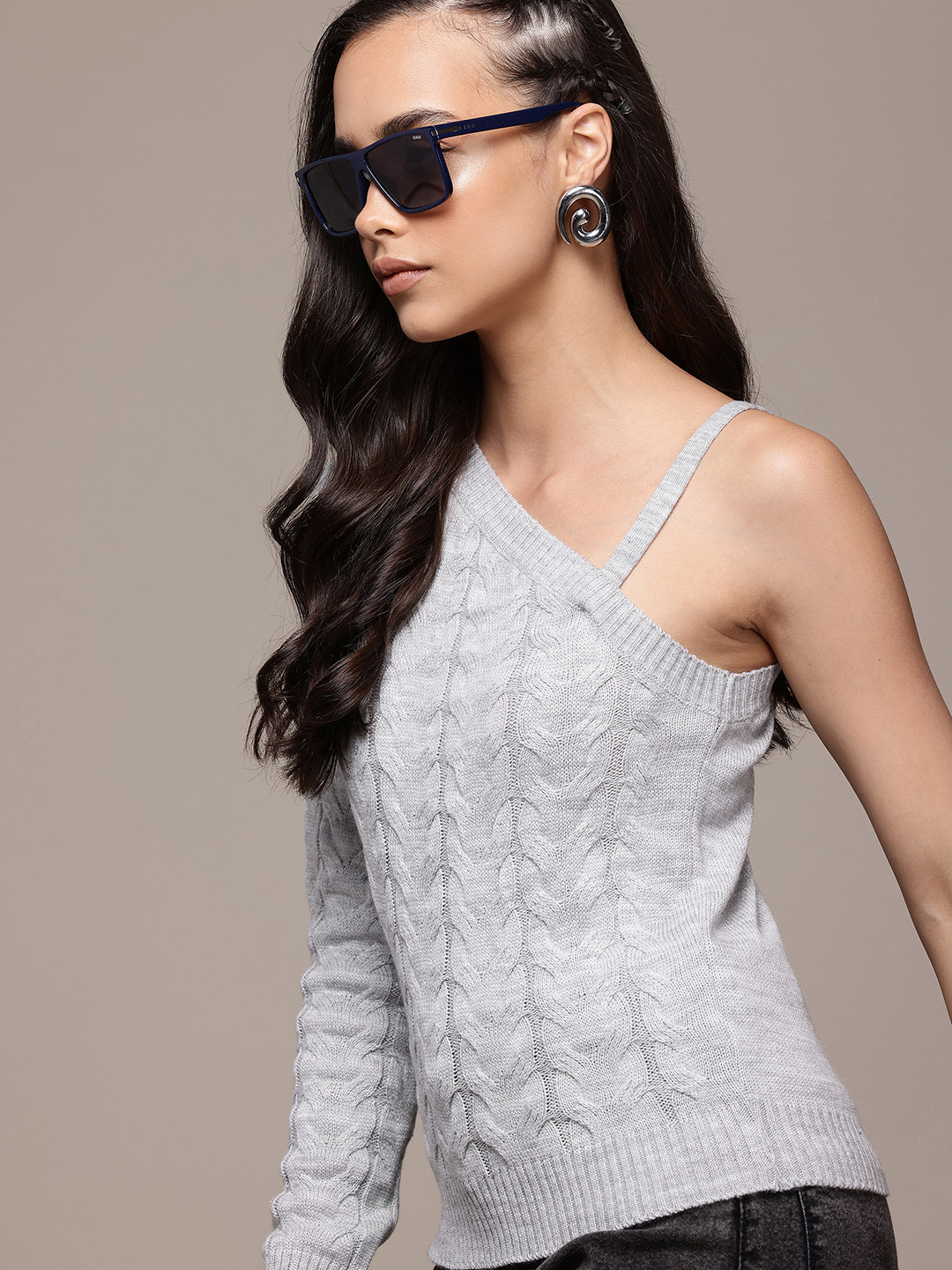 The Roadster Lifestyle Co. Cable Knit One Shoulder Pullover