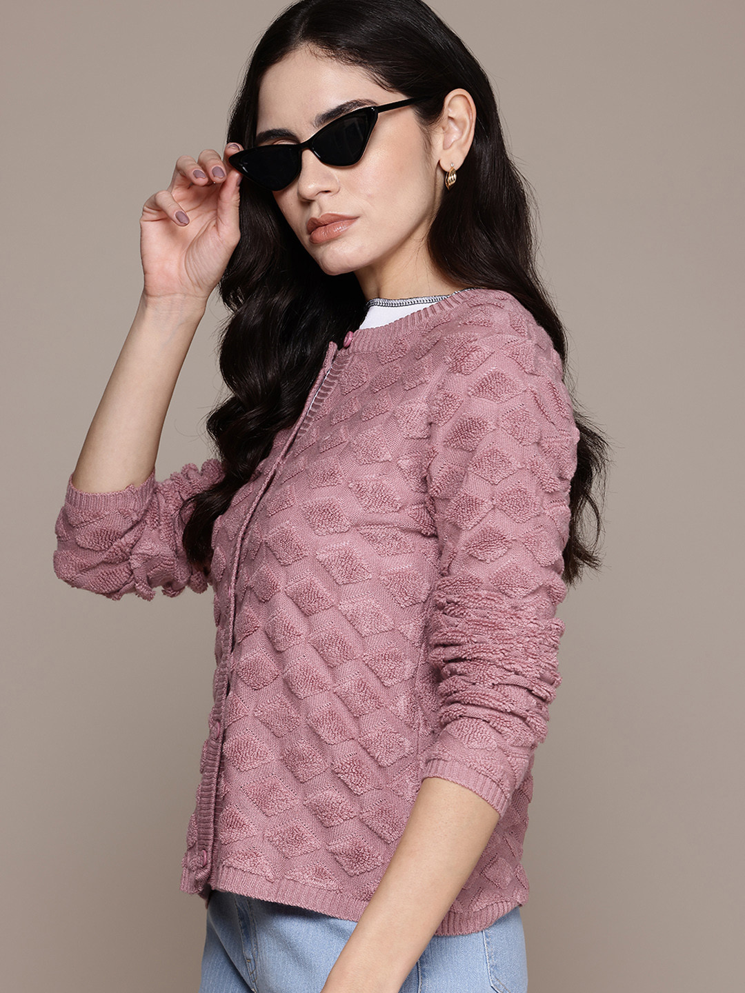 Roadster The Lifestyle Co. Geometric Self Design Cardigan