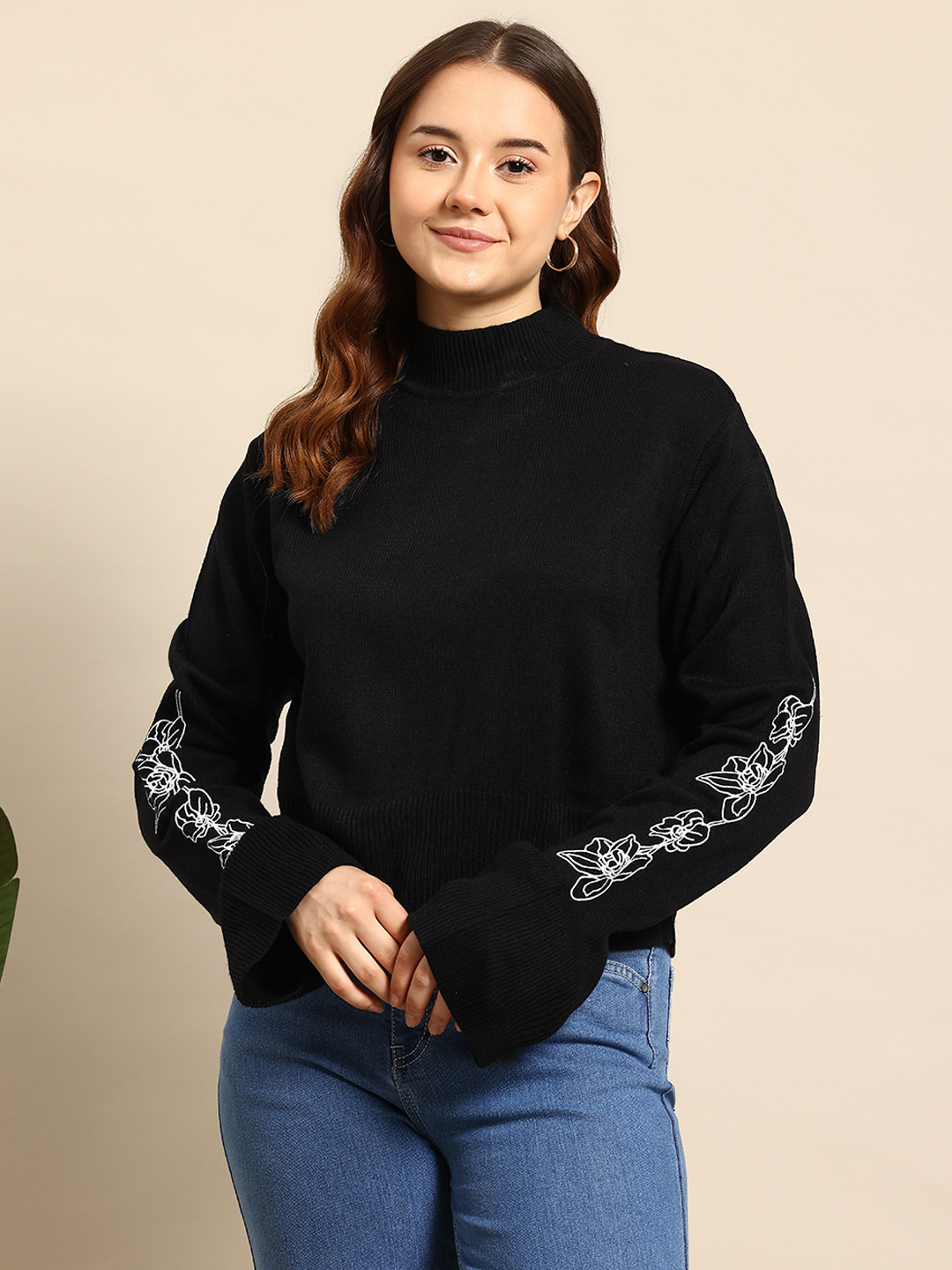 Mast & Harbour Floral Embroidered Pullover Sweaters