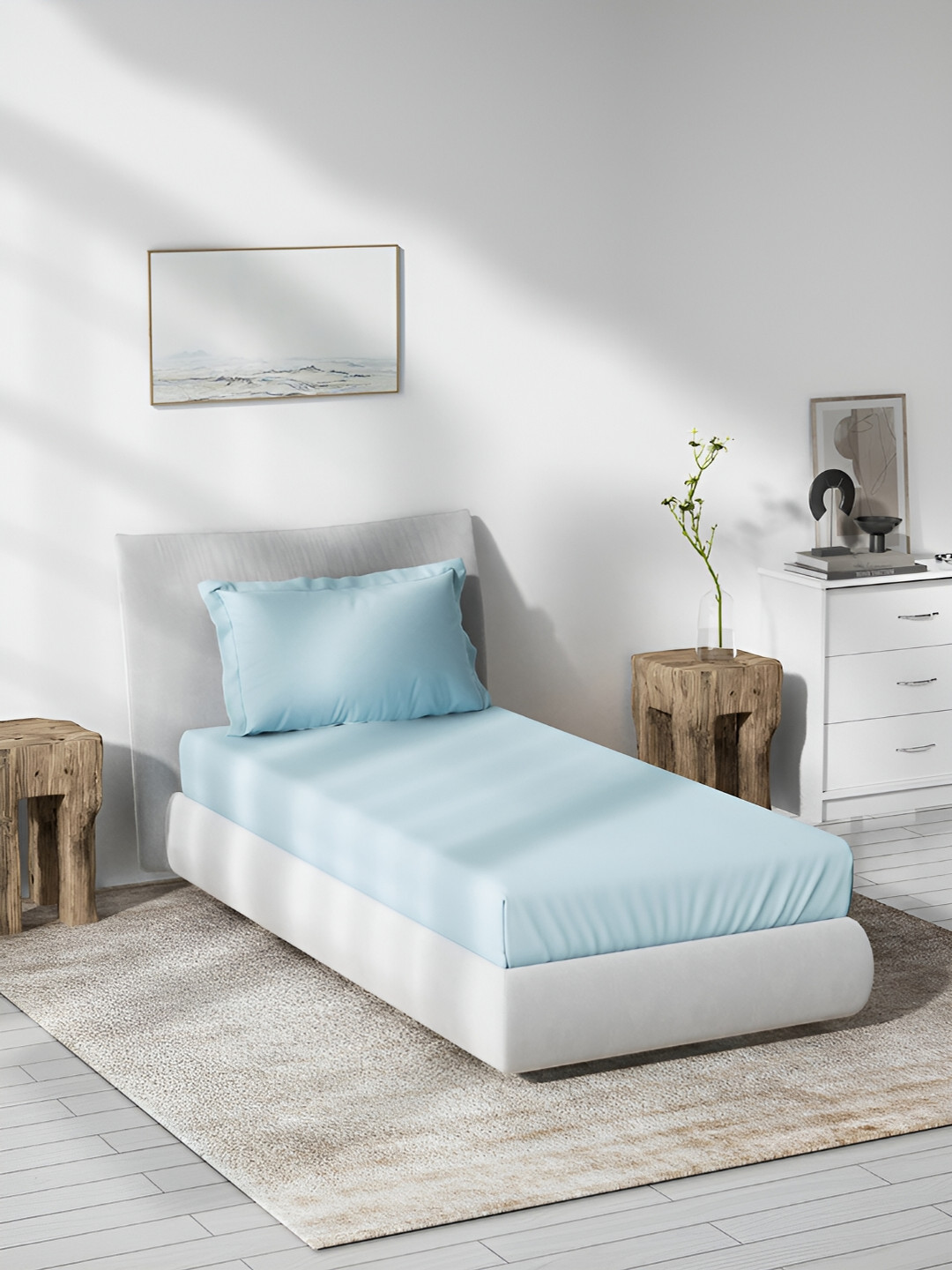 DDecor Live Beautiful Blue Cotton Breathable 180 TC Single Fine Bedsheet with a Pillow Cover-108 x 108 inches