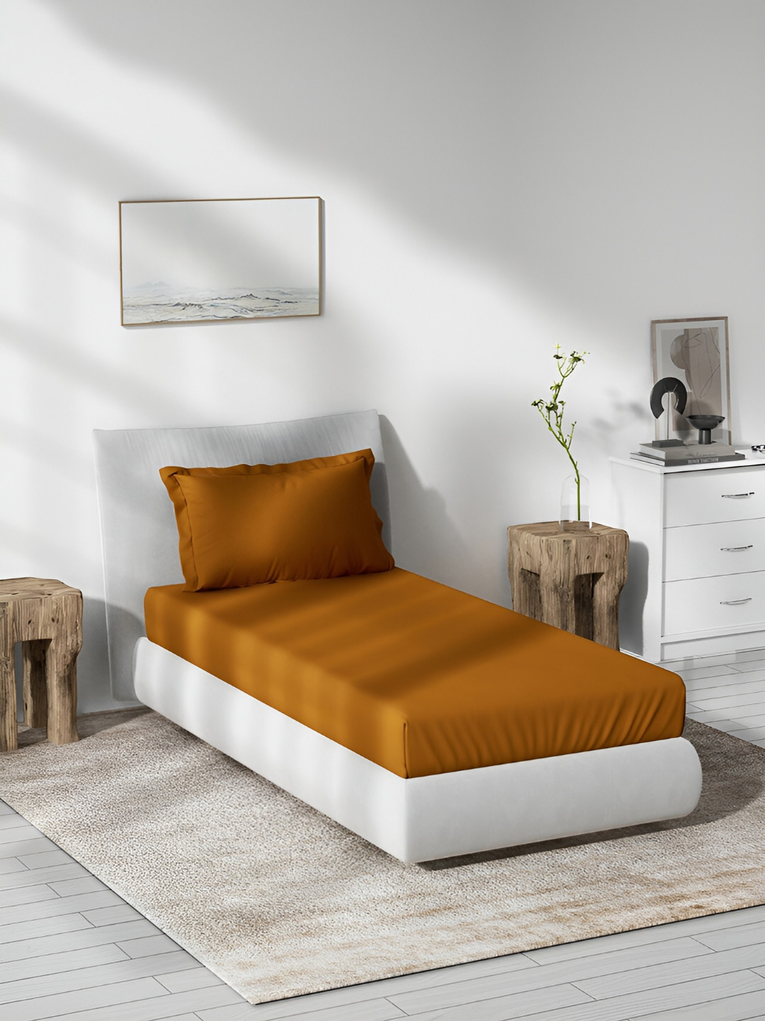 DDecor Orange Solid Cotton 180 TC King Fine Bedsheet with a Pillow Cover-274 x 274 cm