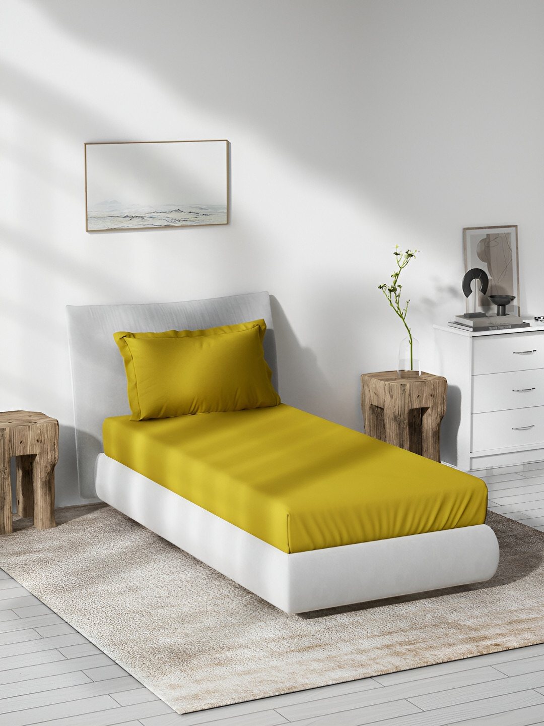 DDecor Live Beautiful Gold Cotton 180 TC Single Fine Bedsheet with a Pillow Cover-108 x 108 inches