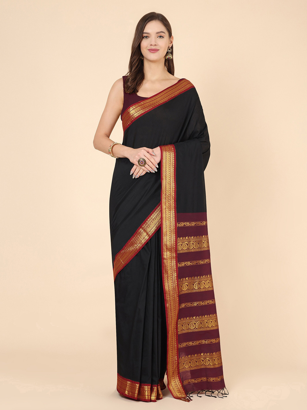 Manvish Drapes Zari Silk Cotton Gadwal Saree