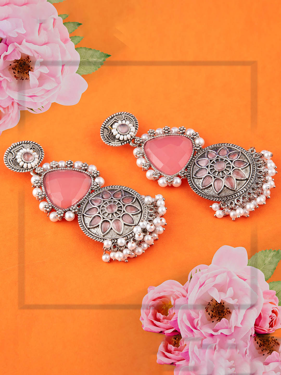 GRLIE Alloy Oxidised Contemporary Drop Earrings