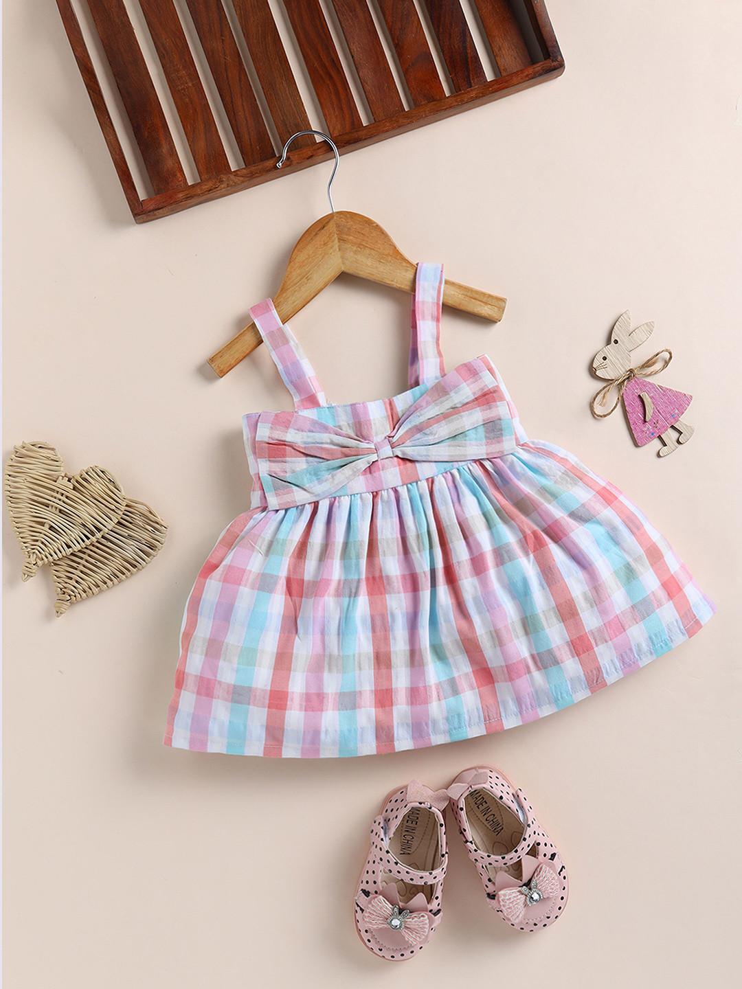 Moms Love Infants Checked Shoulder Strap Cotton Fit & Flare Dress