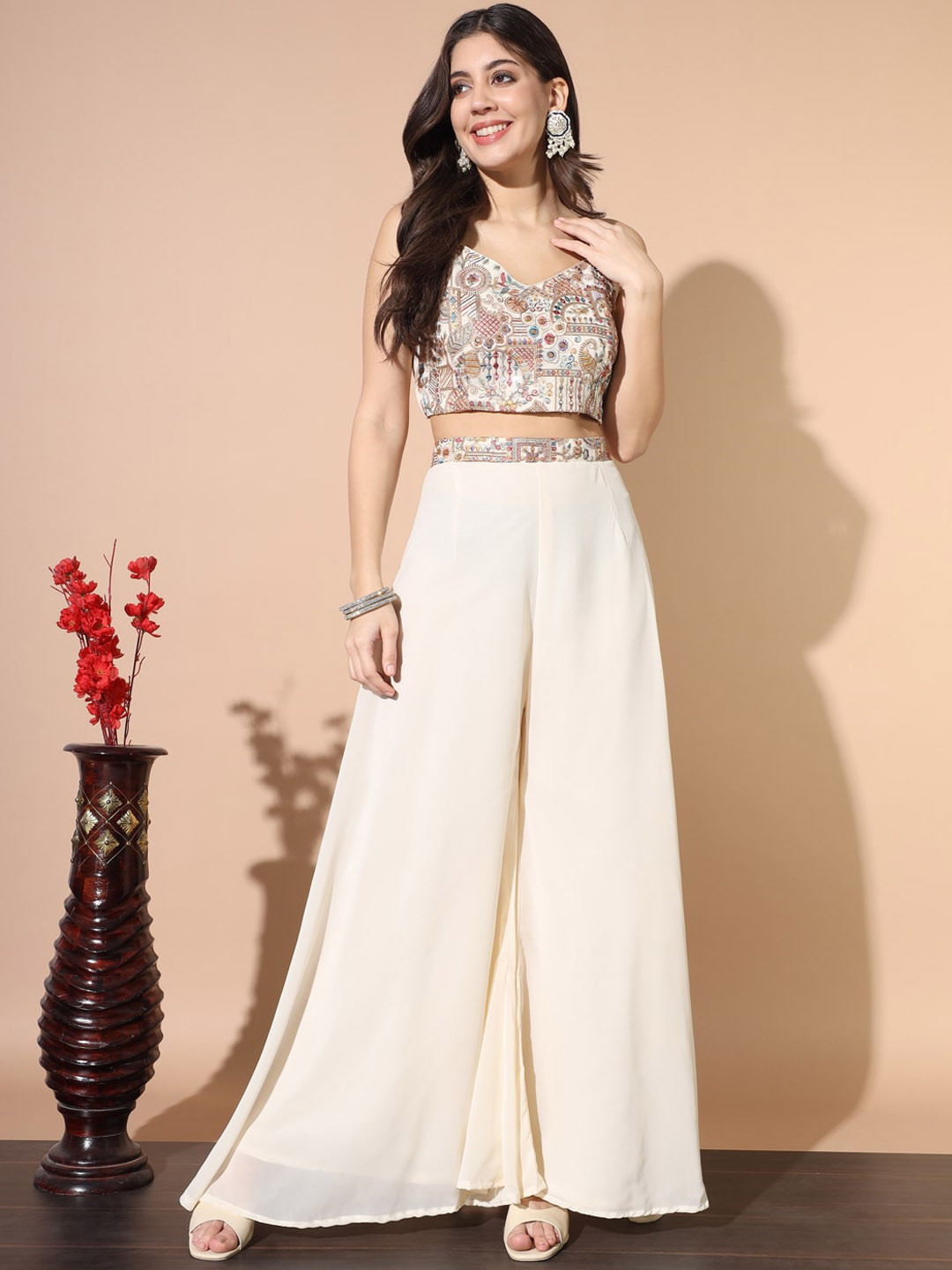Chhabra 555 Embroidered Top with Trousers And Shurg
