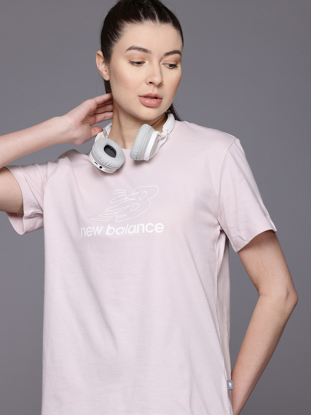 New Balance Women Brand Logo Printed Relaxed Pure Cotton T-Shirt