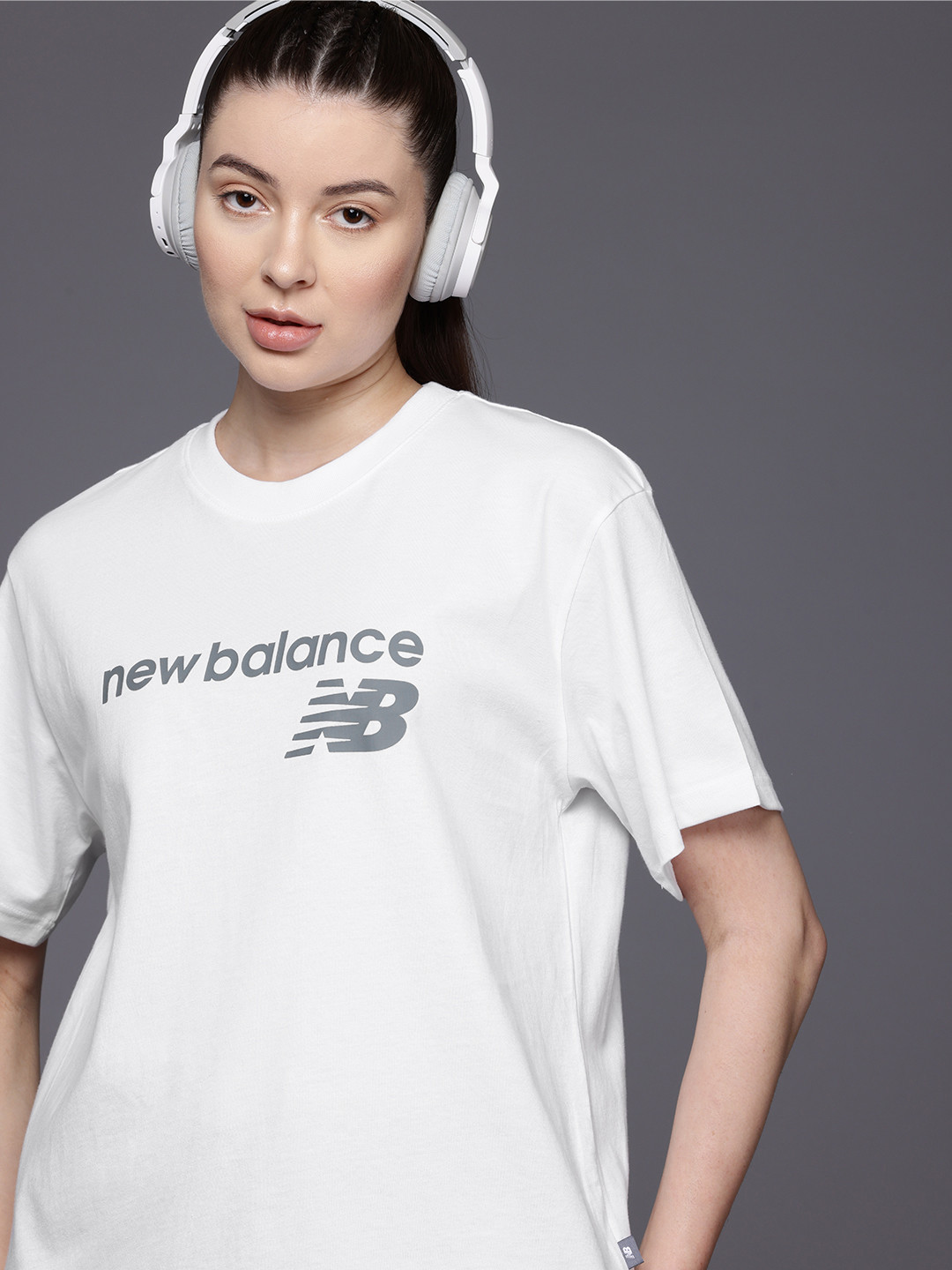 New Balance Women Brand Logo Printed Relaxed Pure Cotton T-Shirt