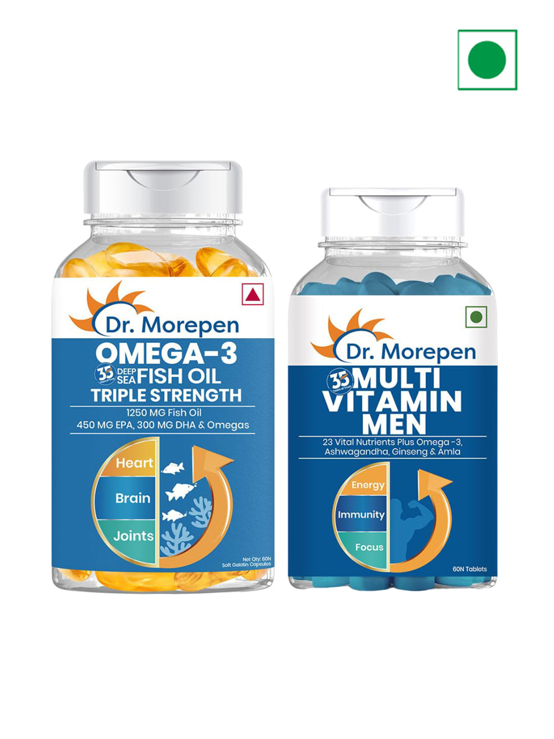 Dr. Morepen Set of 2 Multivitamin Men & Unisex Omega-3 Triple Strength - 60 Tablets Each