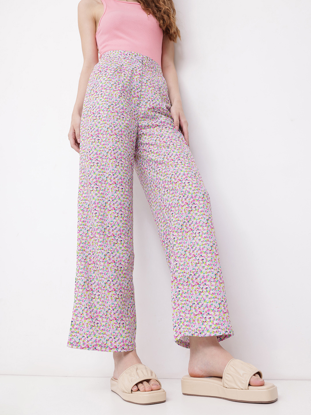 DressBerry Women Ditsy Print Wide Leg Trousers