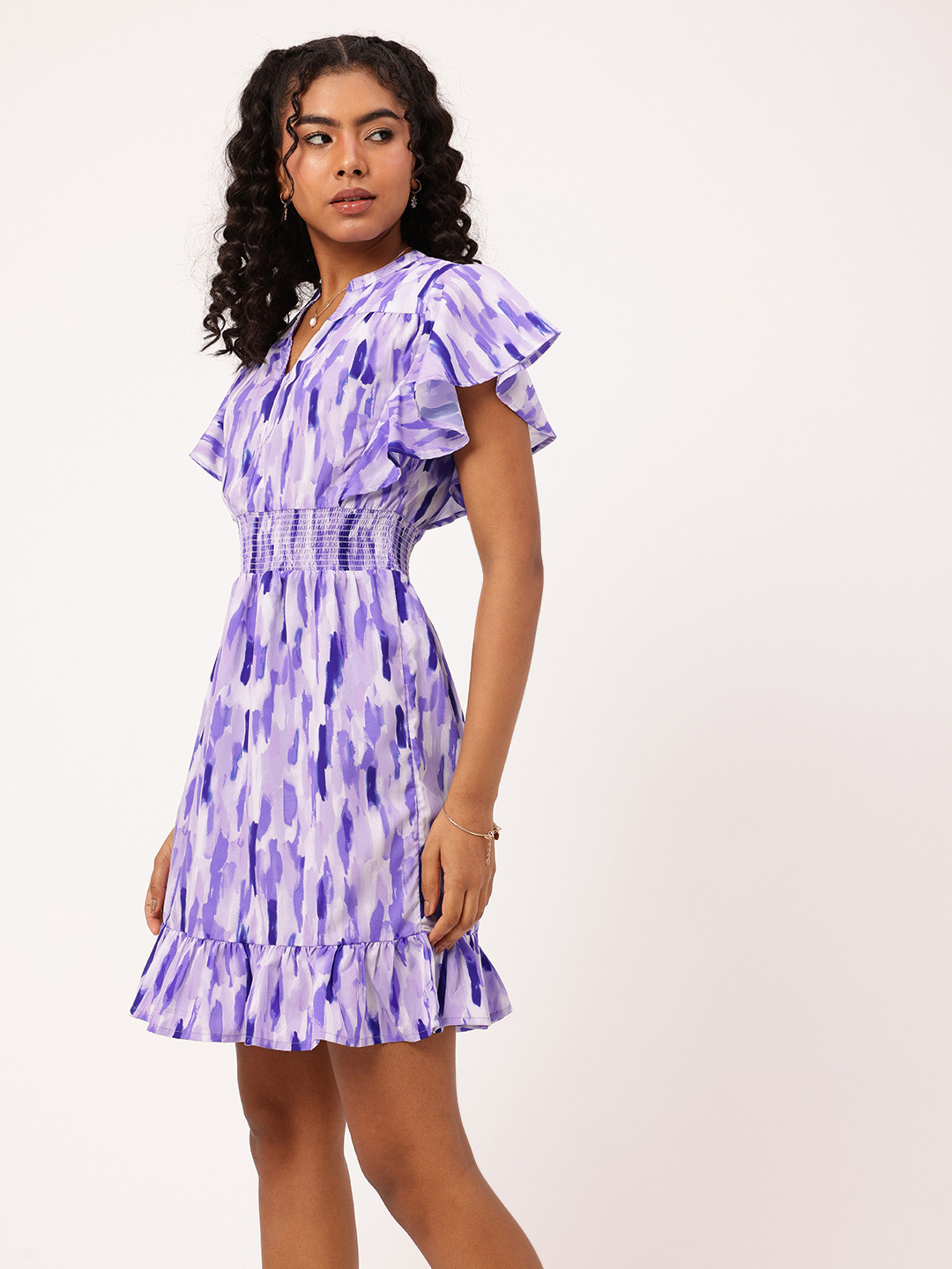 DressBerry Abstract Brushstrokes Smocked A-Line Dress