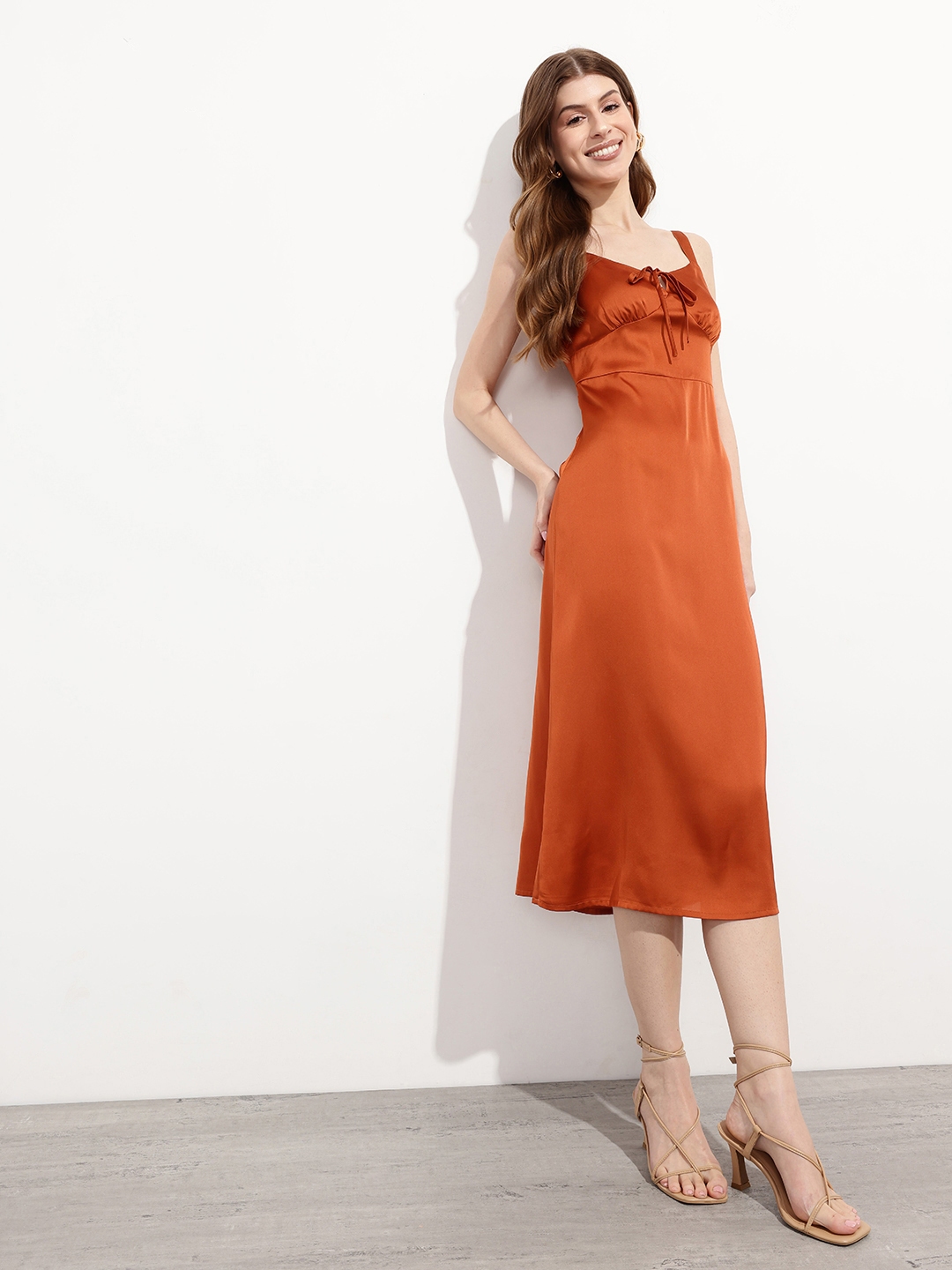 Buy DressBerry Burnt Orange Midi Madness Insta Ready A Line Dress Dresses for Women 29075464 Myntra