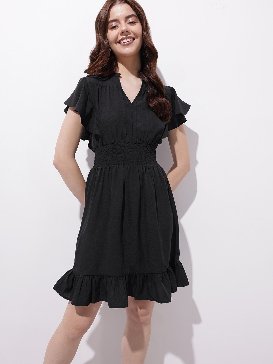 DressBerry Ruffle Sleeves Fit & Flare Dress