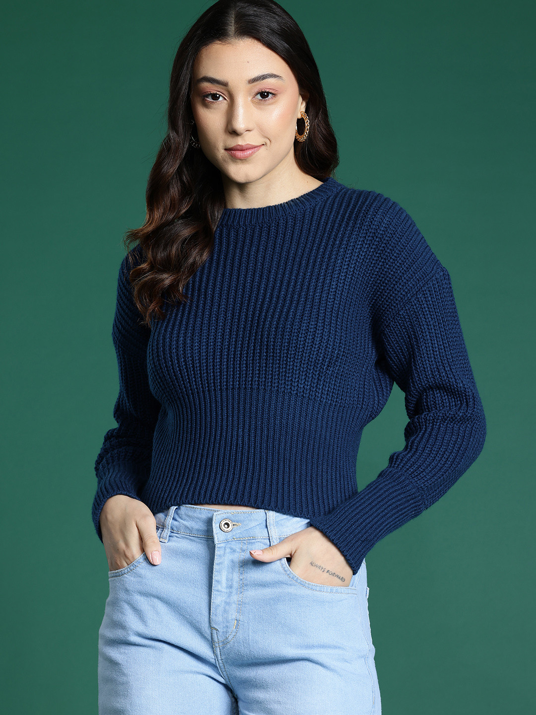 DressBerry Knitted Pullover with Drop-Shoulder Sleeves
