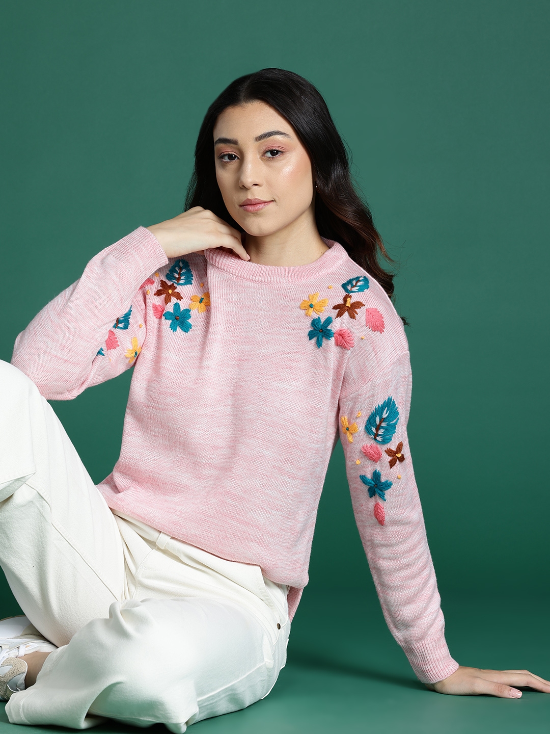 DressBerry Floral Embroidered Pullover - Sweaters for Women 29075900 | Myntra